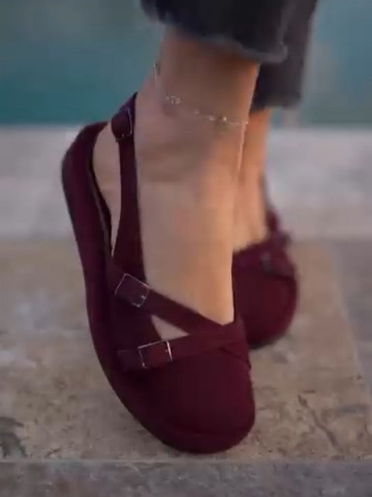 Wine Red Buckle Strap Slingback Sandals
