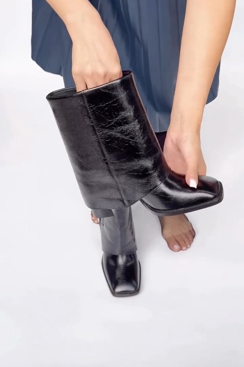 Black Patent Ankle Boots With Buckle Detail