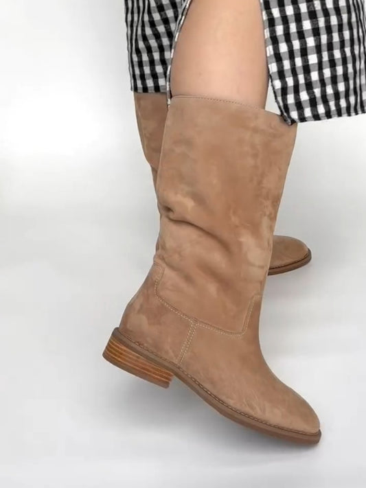 Light Camel Suede Knee-High Boots