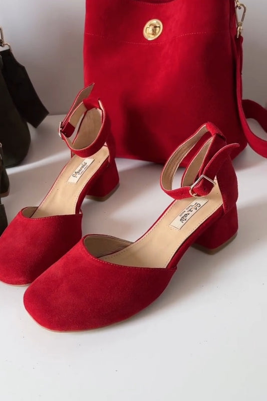 Suede Ankle-Strap Heels