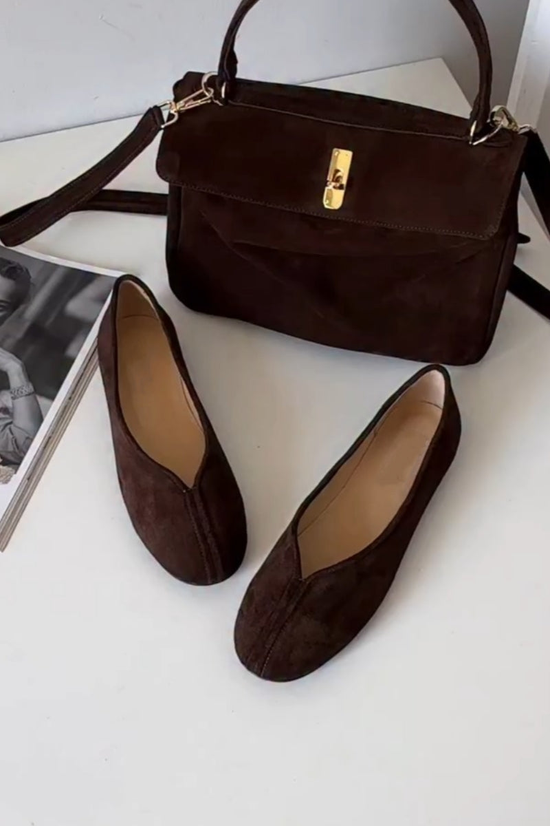 Dark Brown Suede Oxford Flats
