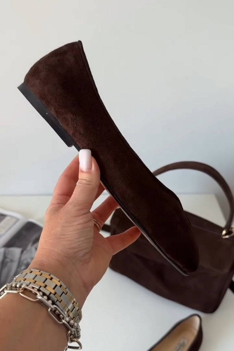 Dark Brown Suede Oxford Flats
