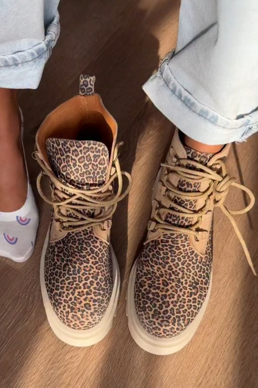 Leopard Print High-Top Boots With Chunky Sole
