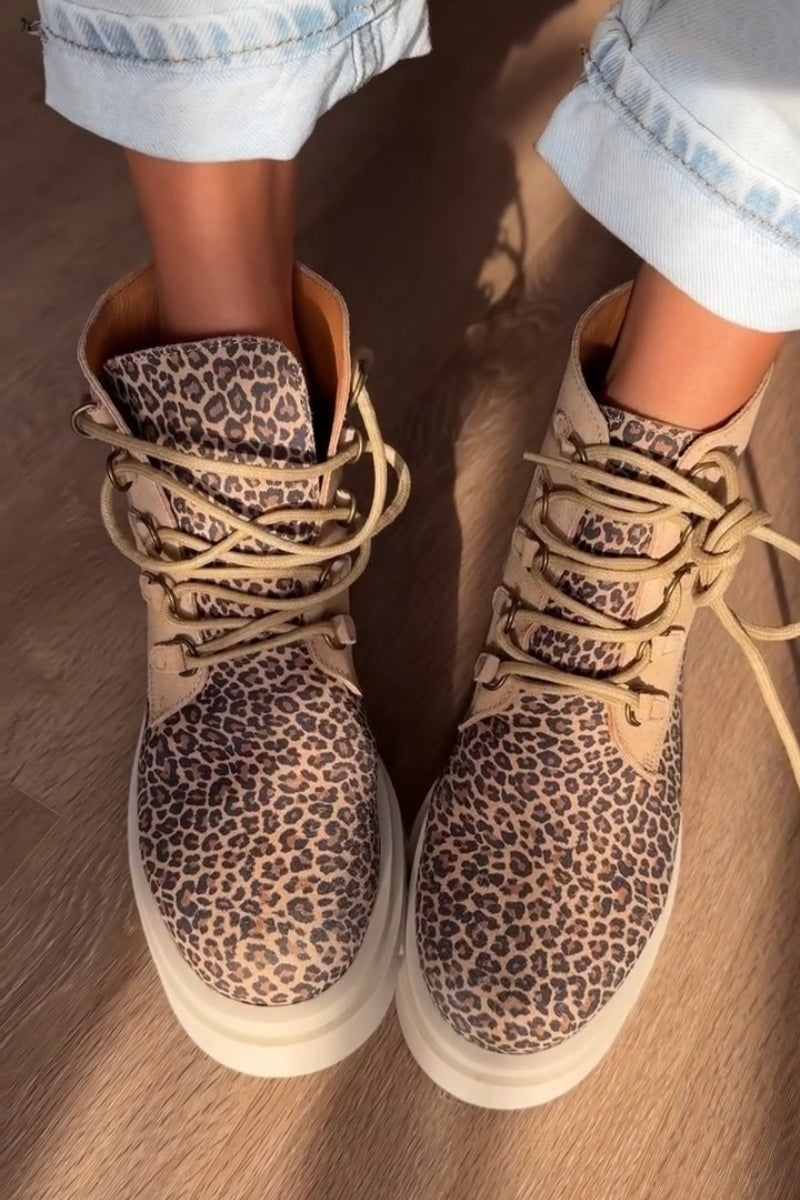 Leopard Print High-Top Boots With Chunky Sole