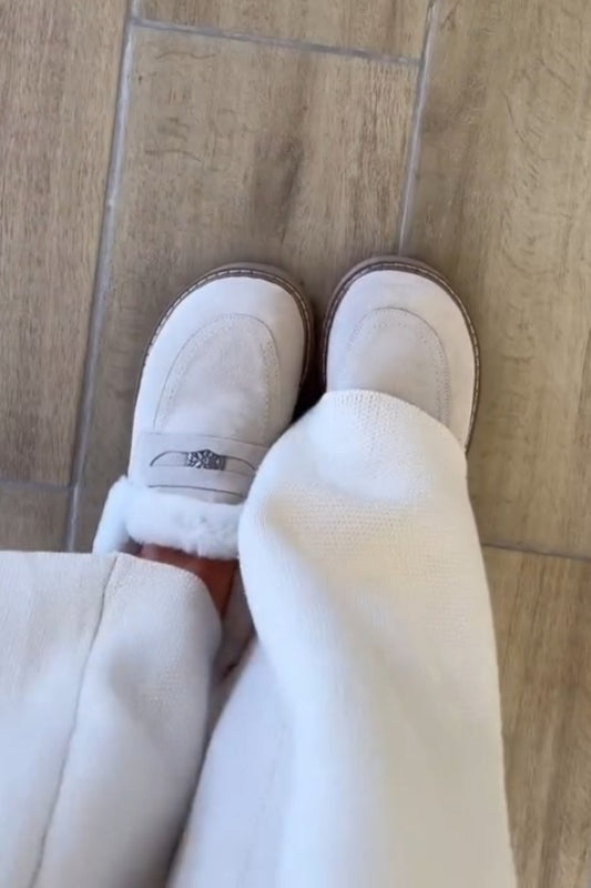 White Fur-Llined Slip-On Boots
