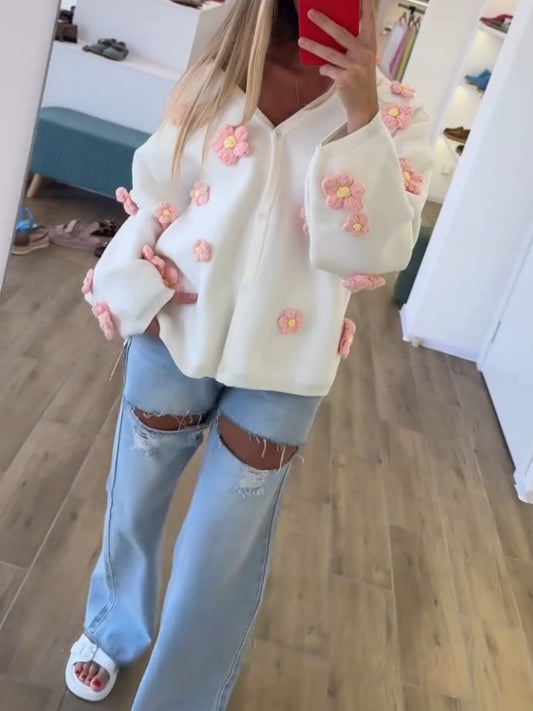 White Floral Embellished Hoodie