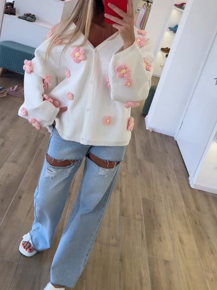 White Floral Embellished Hoodie