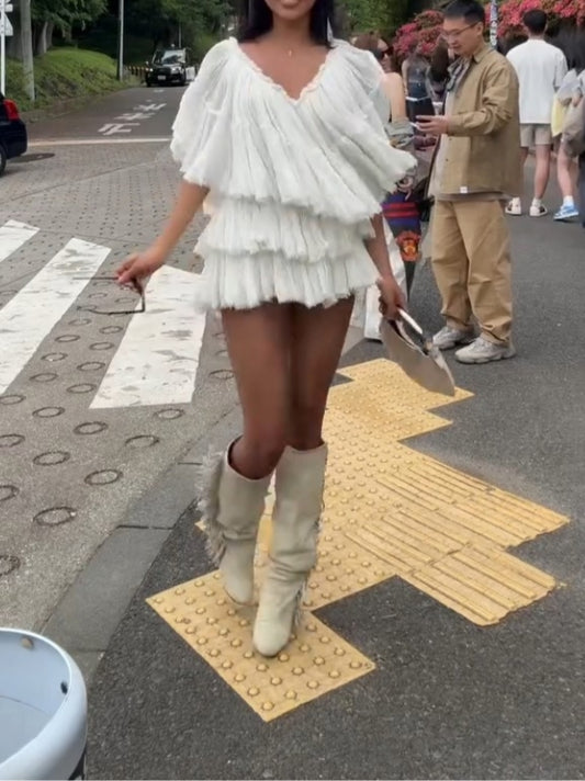 White Tiered Boho Mini Dress