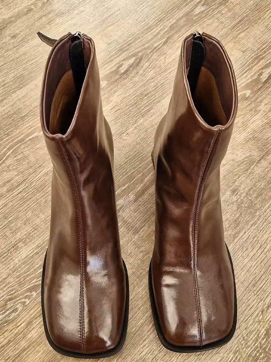 Black Patent Leather Ankle Boots