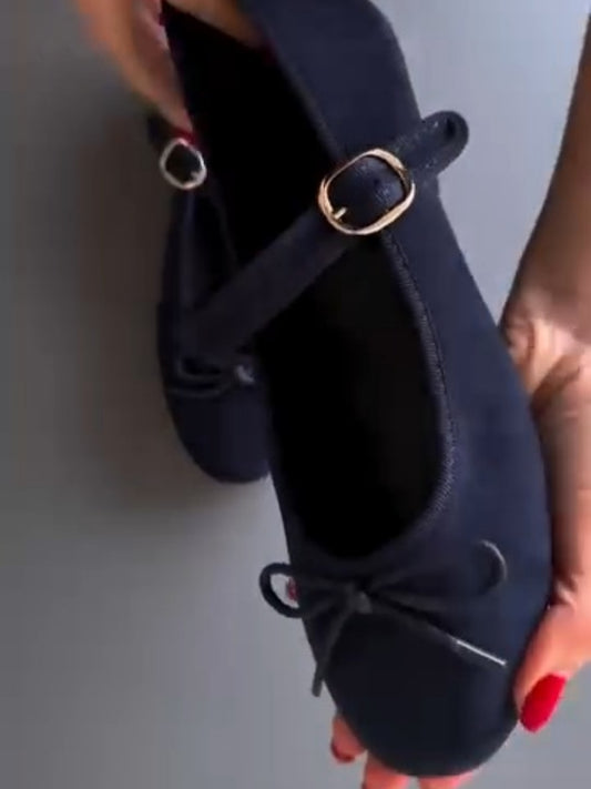Navy Mary Jane Ballet Flats With Buckle Straps