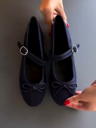 Navy Mary Jane Ballet Flats With Buckle Straps