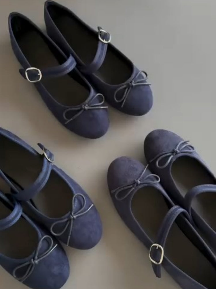 Navy Mary Jane Ballet Flats With Buckle Straps