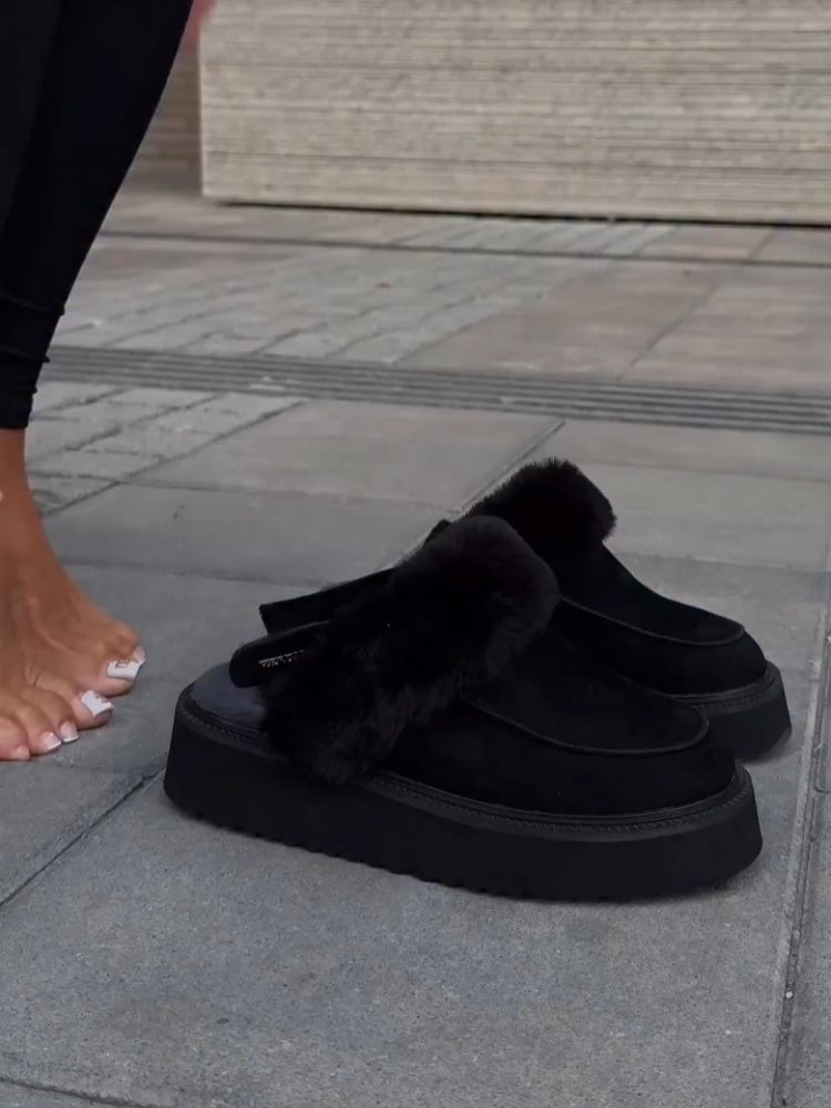 Fur-Laced Platform Mules