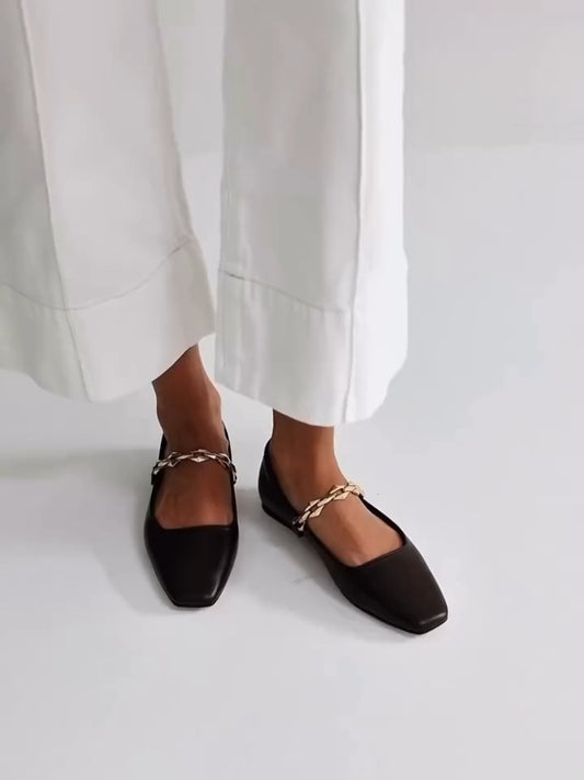 Leather Mules With Chain Strap