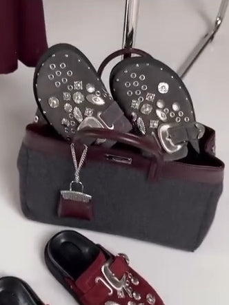 Embellished Burgundy Slip-Ons With Crystal Decor