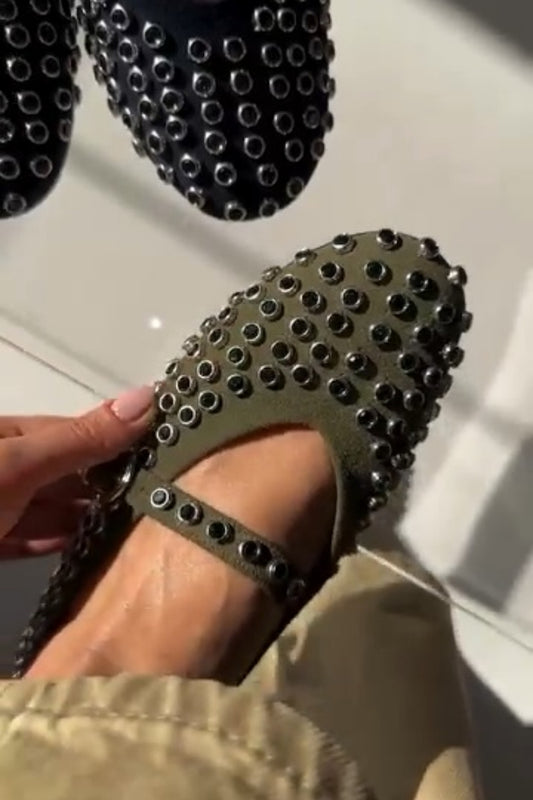 Studded Mary Jane Block Flat