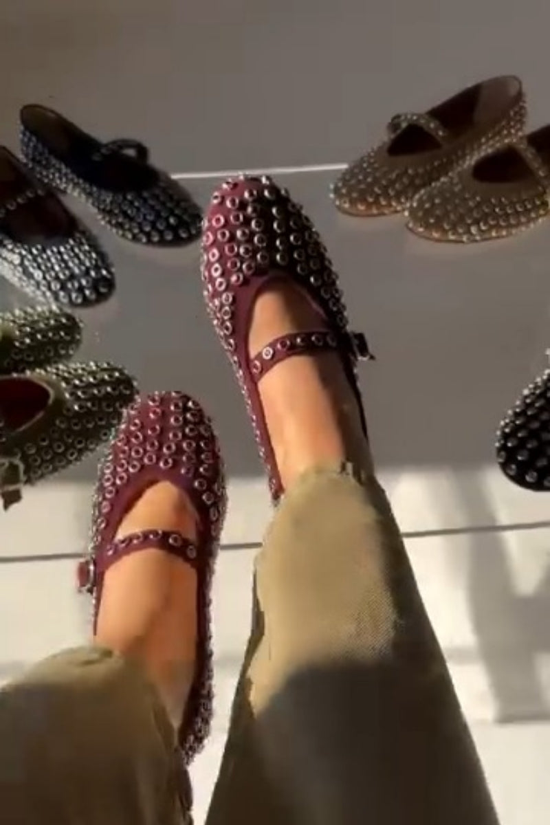 Studded Mary Jane Block Flat
