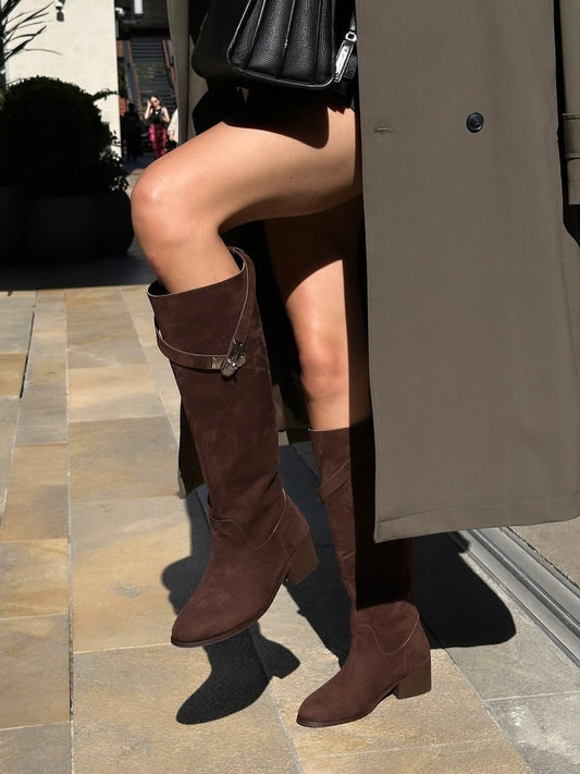 Chocolate Brown Suede Knee-High Boots