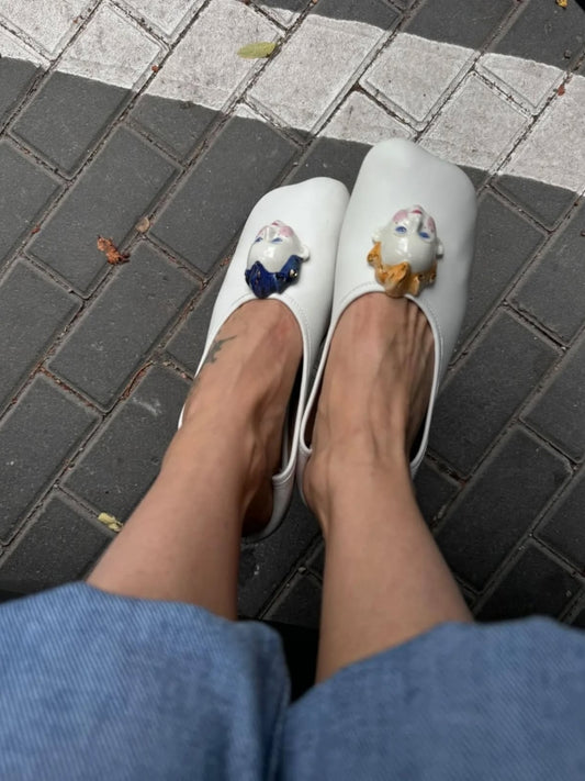 Leather Slip-On Shoes With Ceramic Face Embellishments
