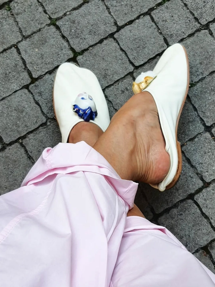 Leather Slip-On Shoes With Ceramic Face Embellishments