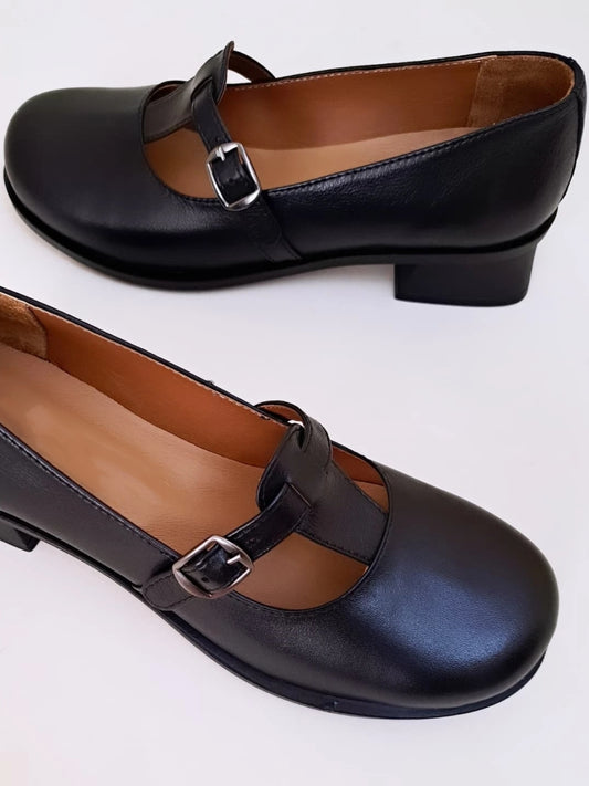 Black Mary Jane Loafers With Buckle Strap