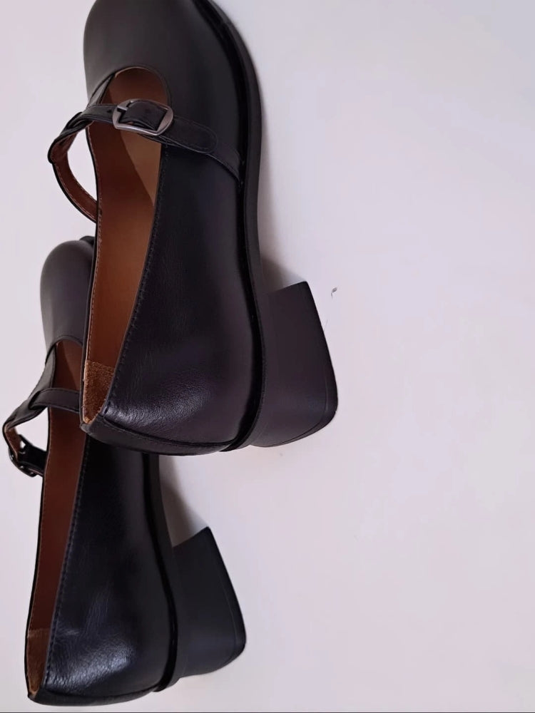 Black Mary Jane Loafers With Buckle Strap