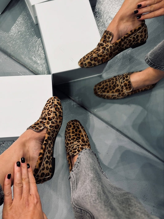 Leopard Print Fur-Laced Loafers