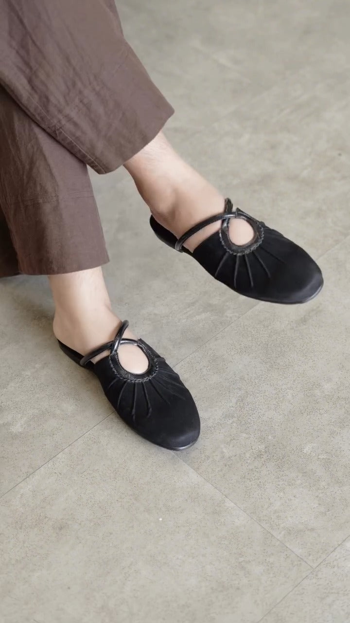 Suede Mary Jane Flats With Bow Details