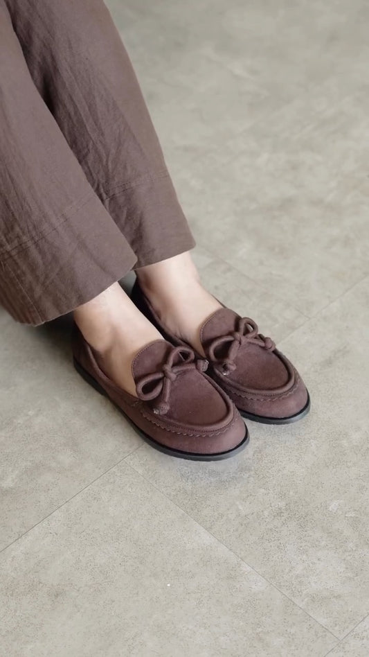 Suede Moccasin-Loafers With Bow Details