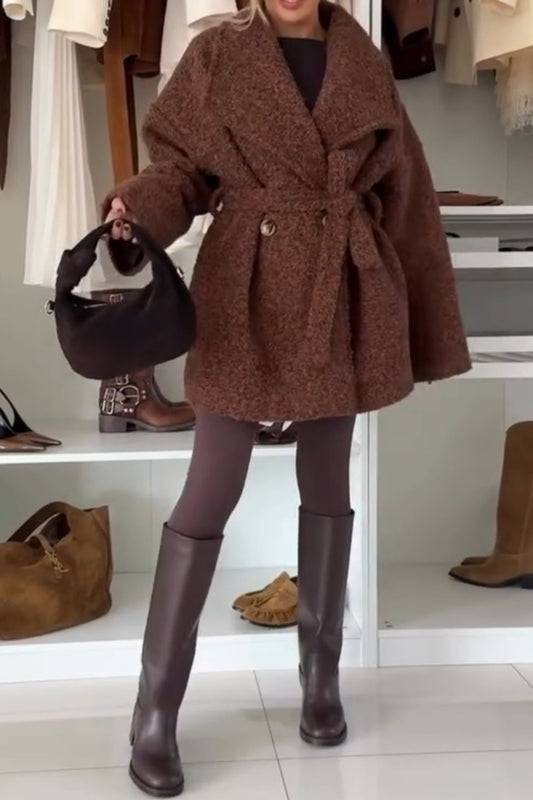 Cozy Tan Wool Coat With Belt
