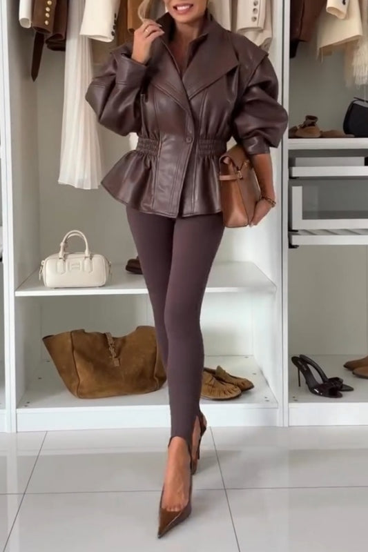 Chocolate Brown Leather Wrap Coat