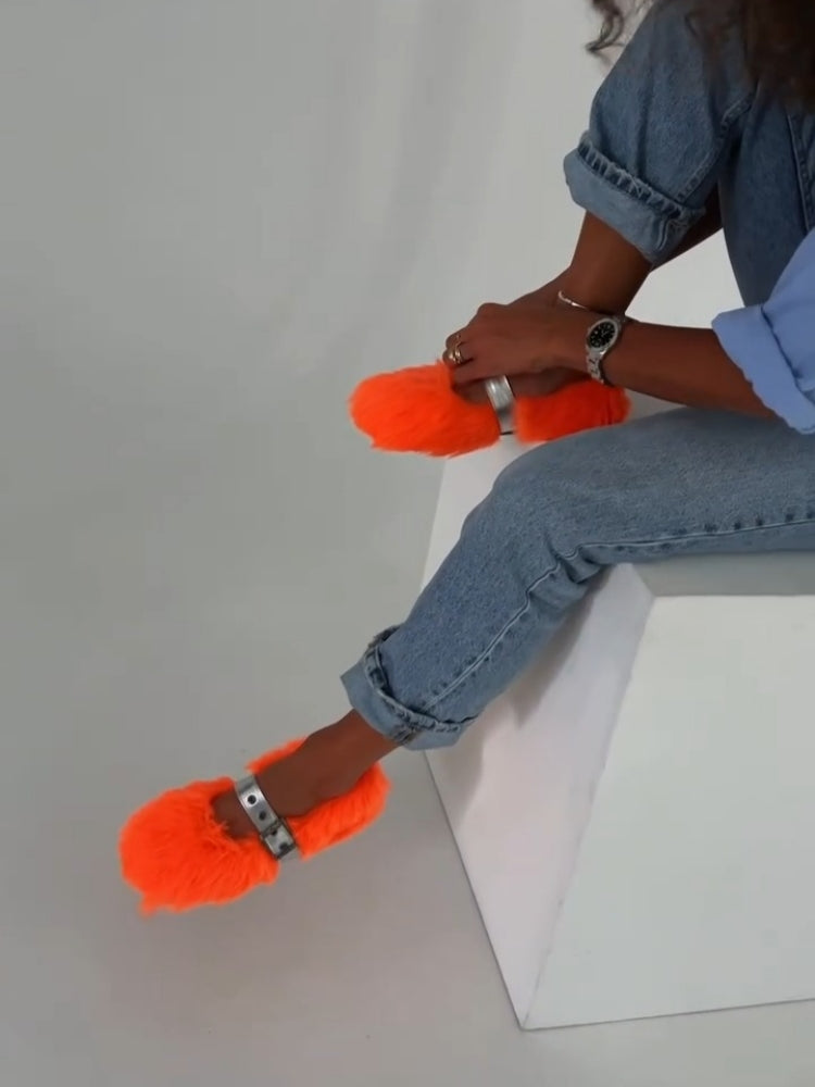 Neon Fur Sandal Slippers