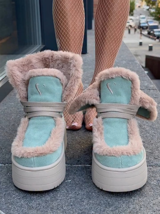 Faux-Fur Platform Boots With Straps