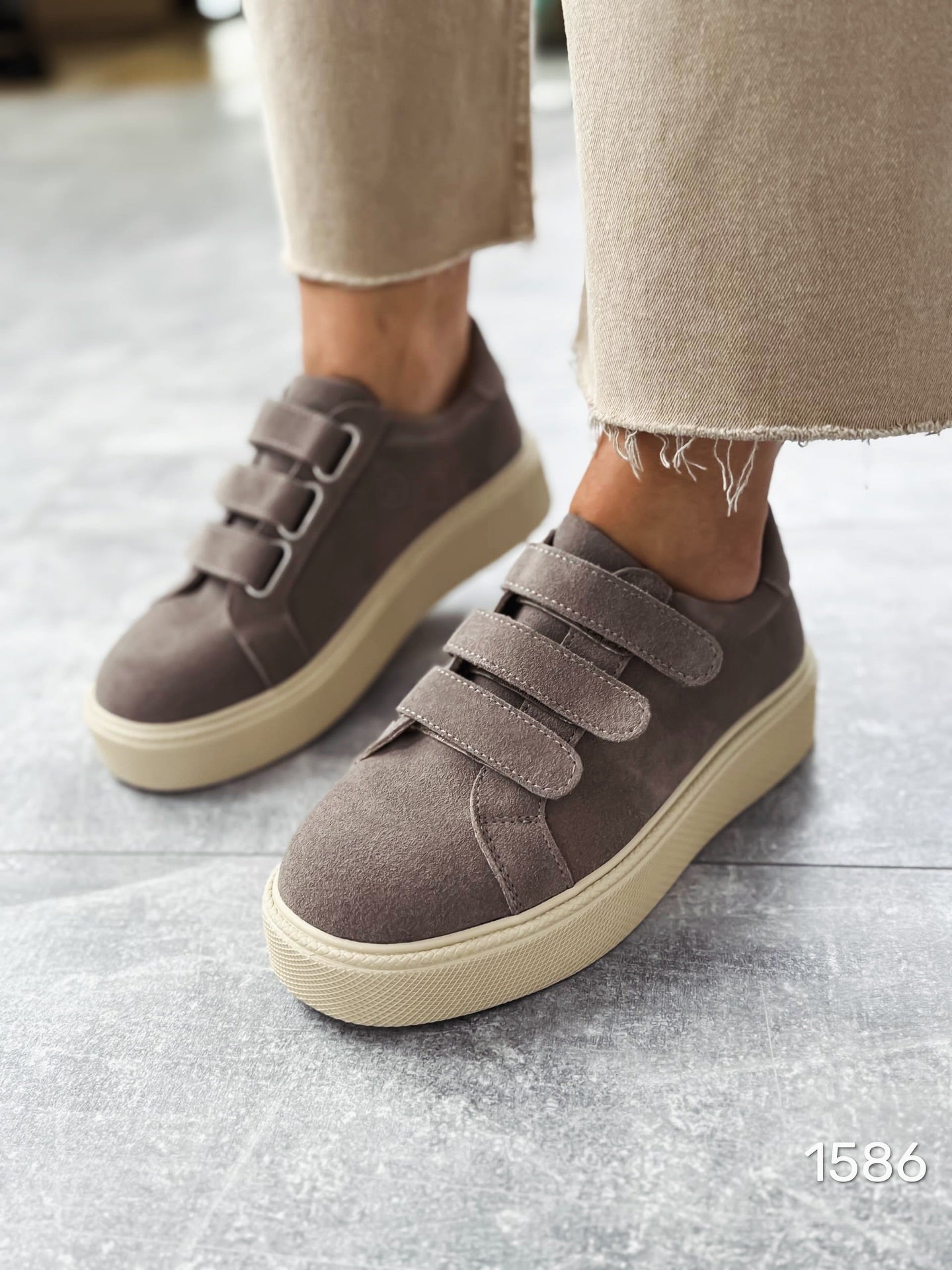Suede Platform Sneakers With Velcro Straps
