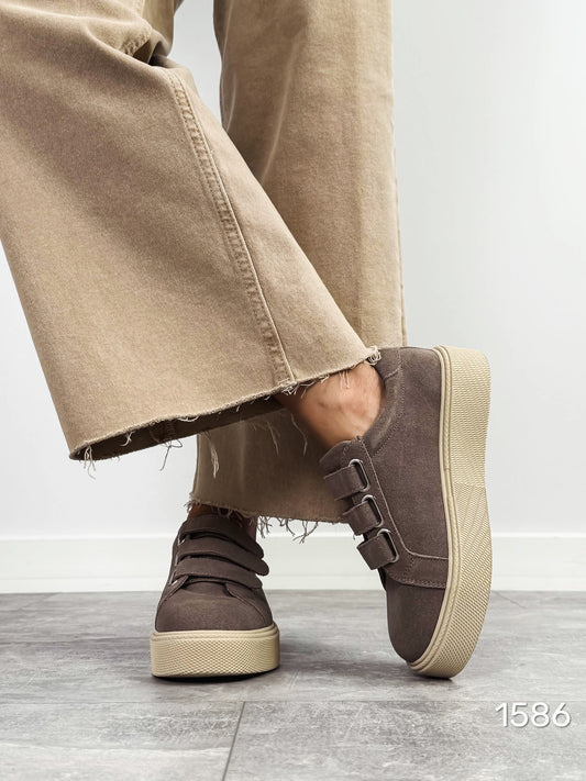 Suede Platform Sneakers With Velcro Straps