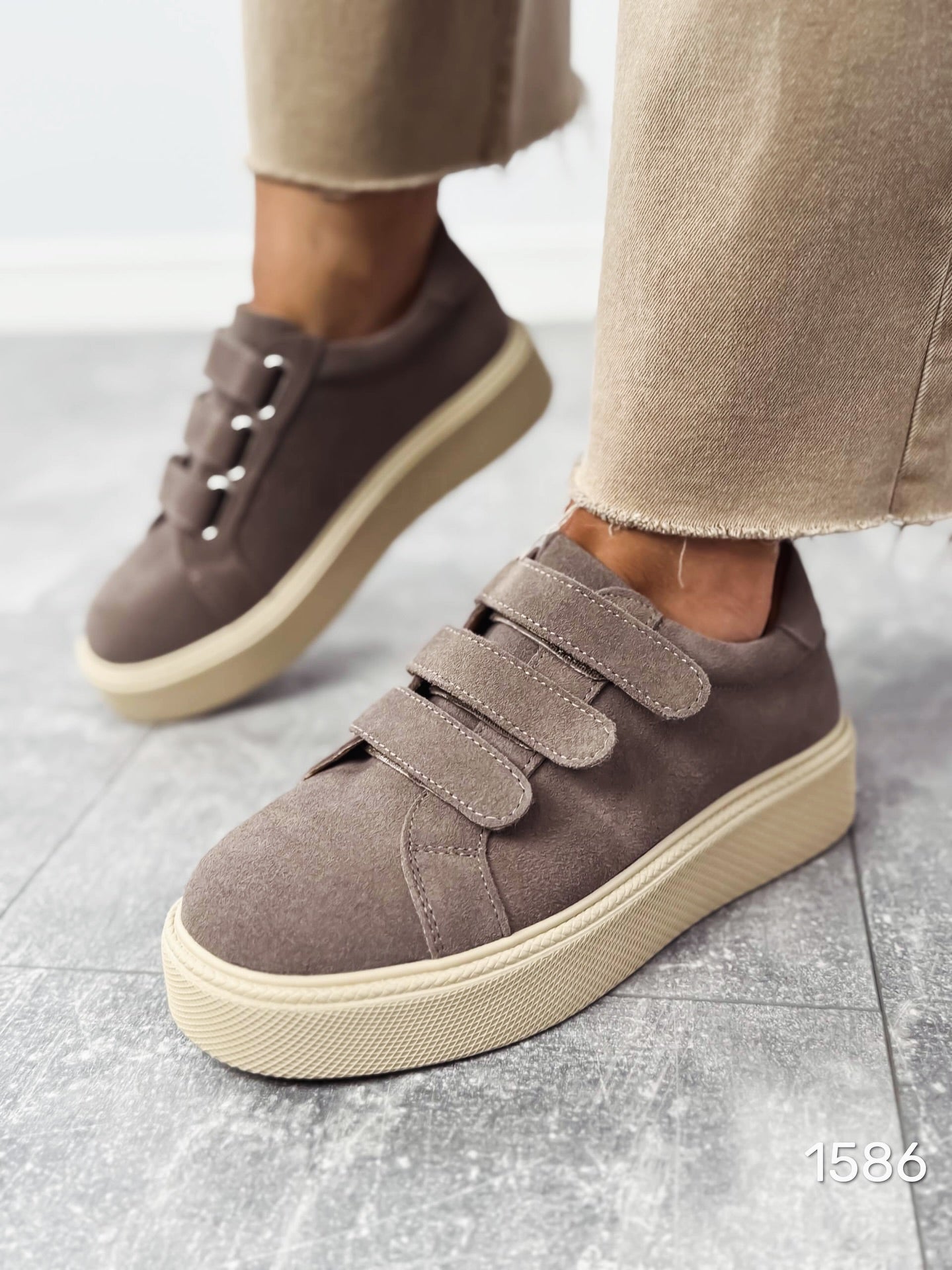 Suede Platform Sneakers With Velcro Straps