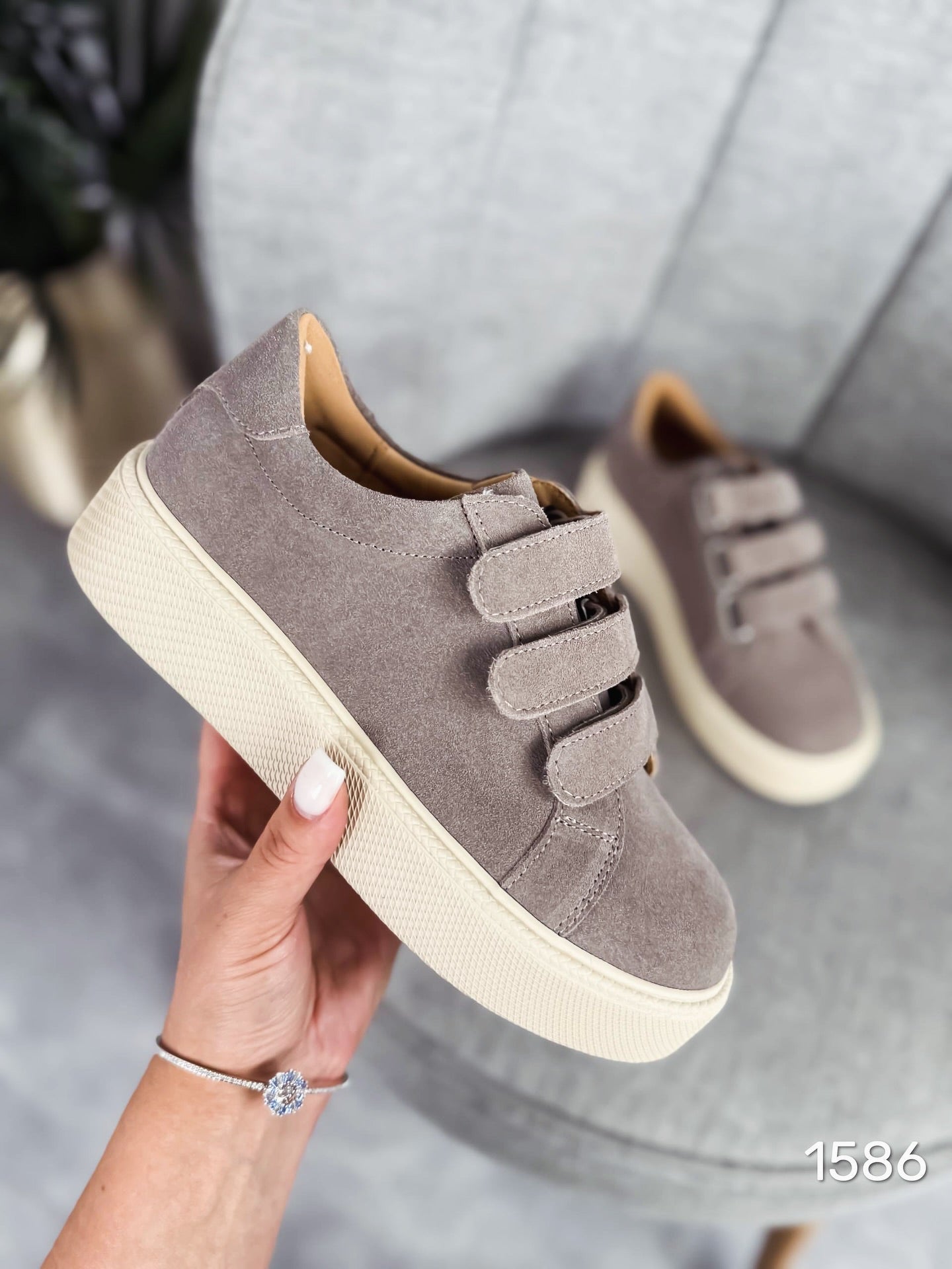 Suede Platform Sneakers With Velcro Straps