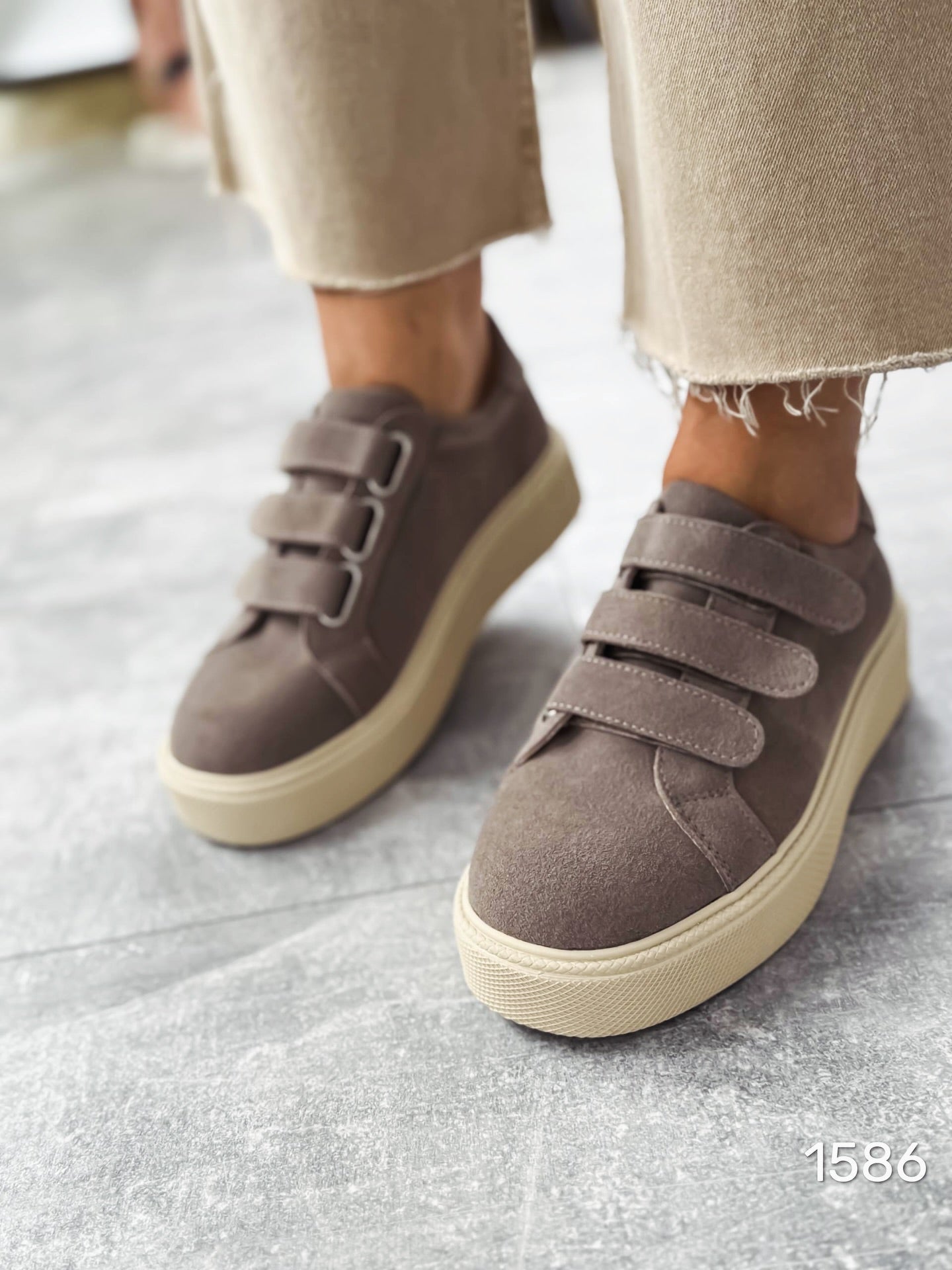 Suede Platform Sneakers With Velcro Straps