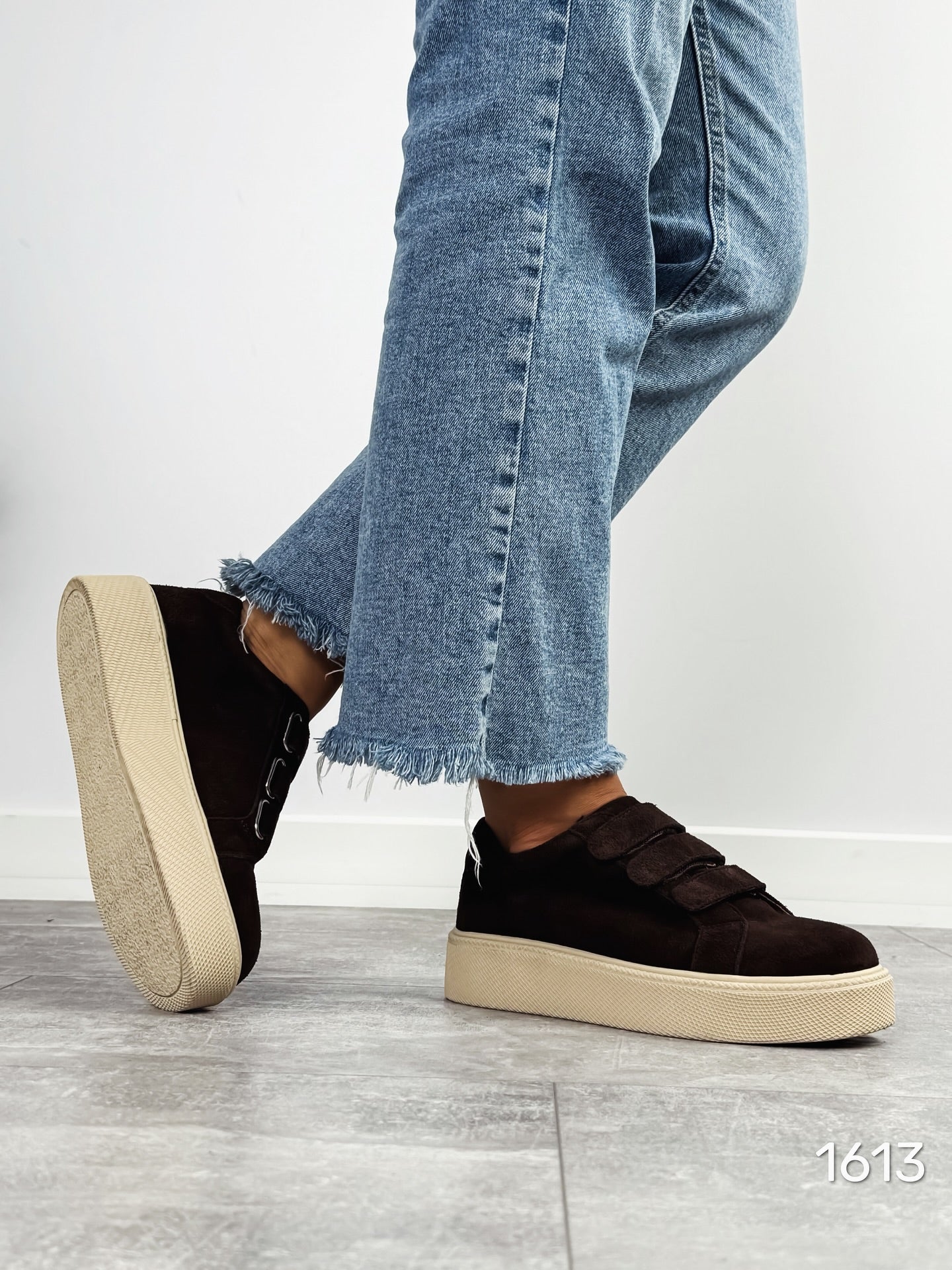 Suede Platform Sneakers With Velcro Straps