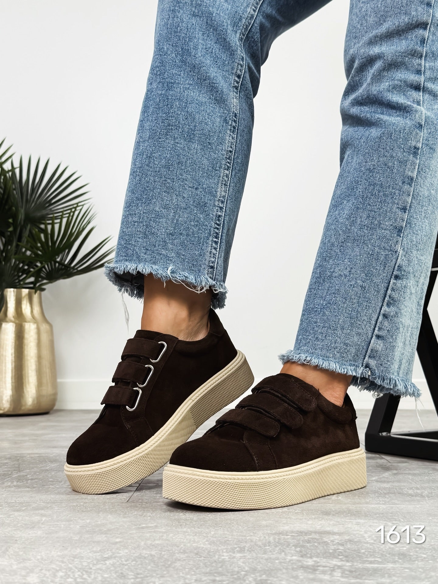 Suede Platform Sneakers With Velcro Straps