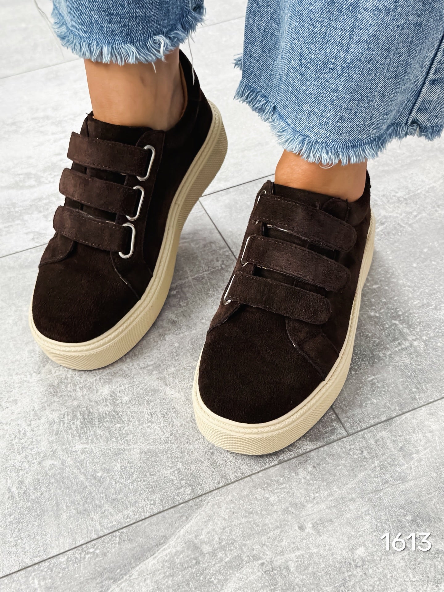 Suede Platform Sneakers With Velcro Straps