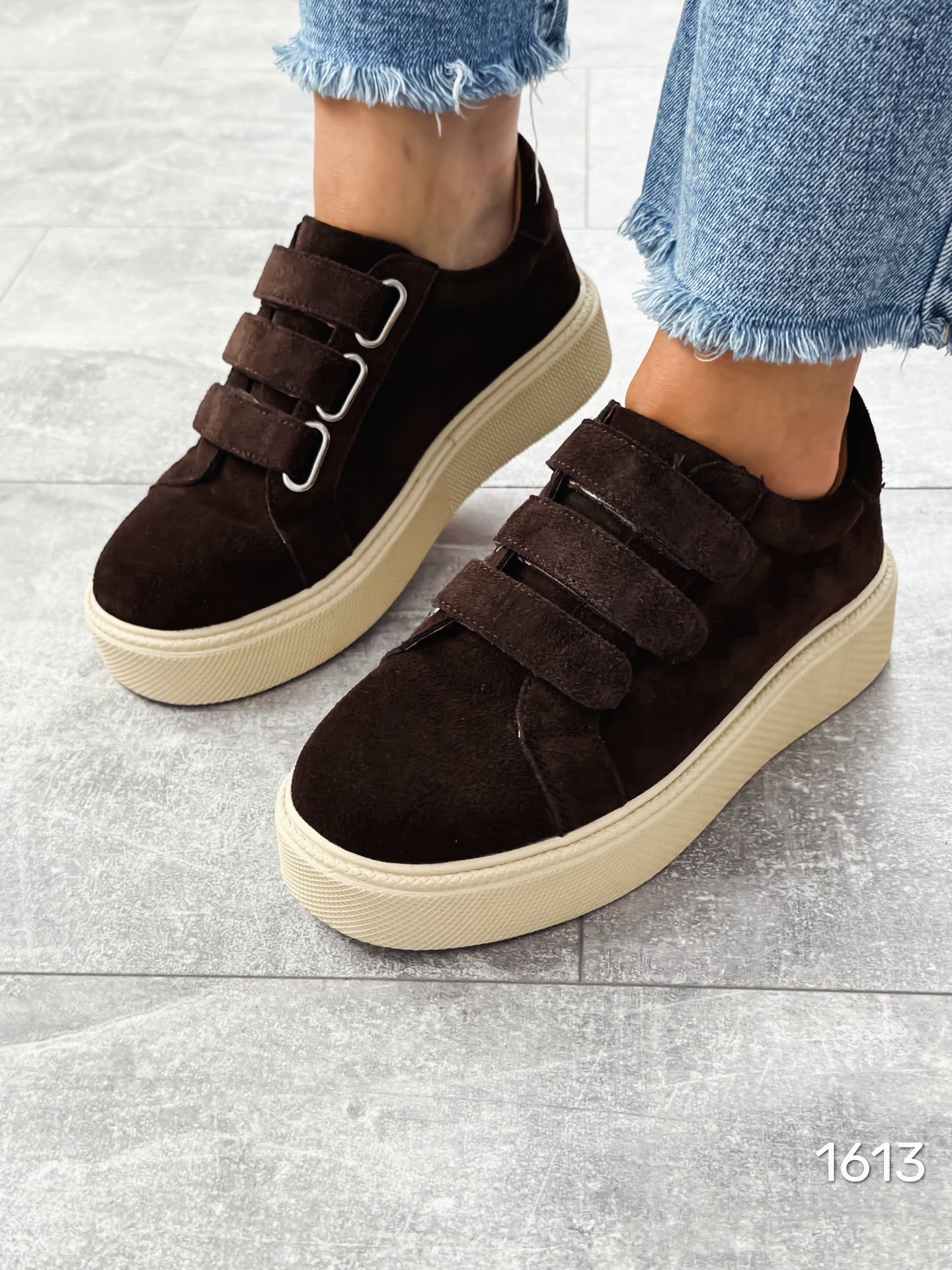 Suede Platform Sneakers With Velcro Straps