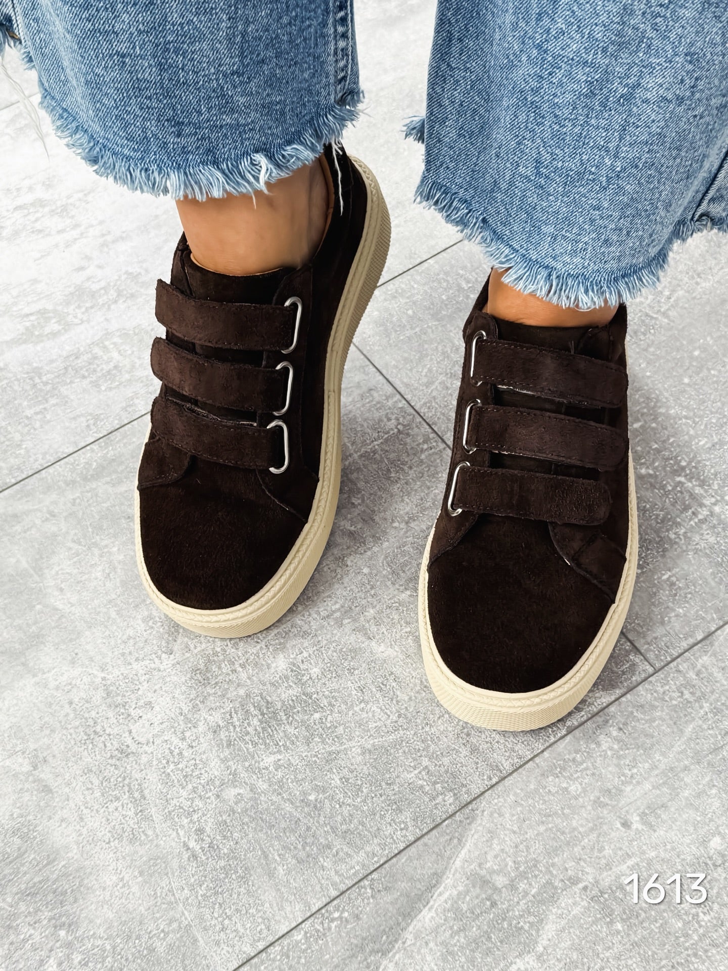 Suede Platform Sneakers With Velcro Straps