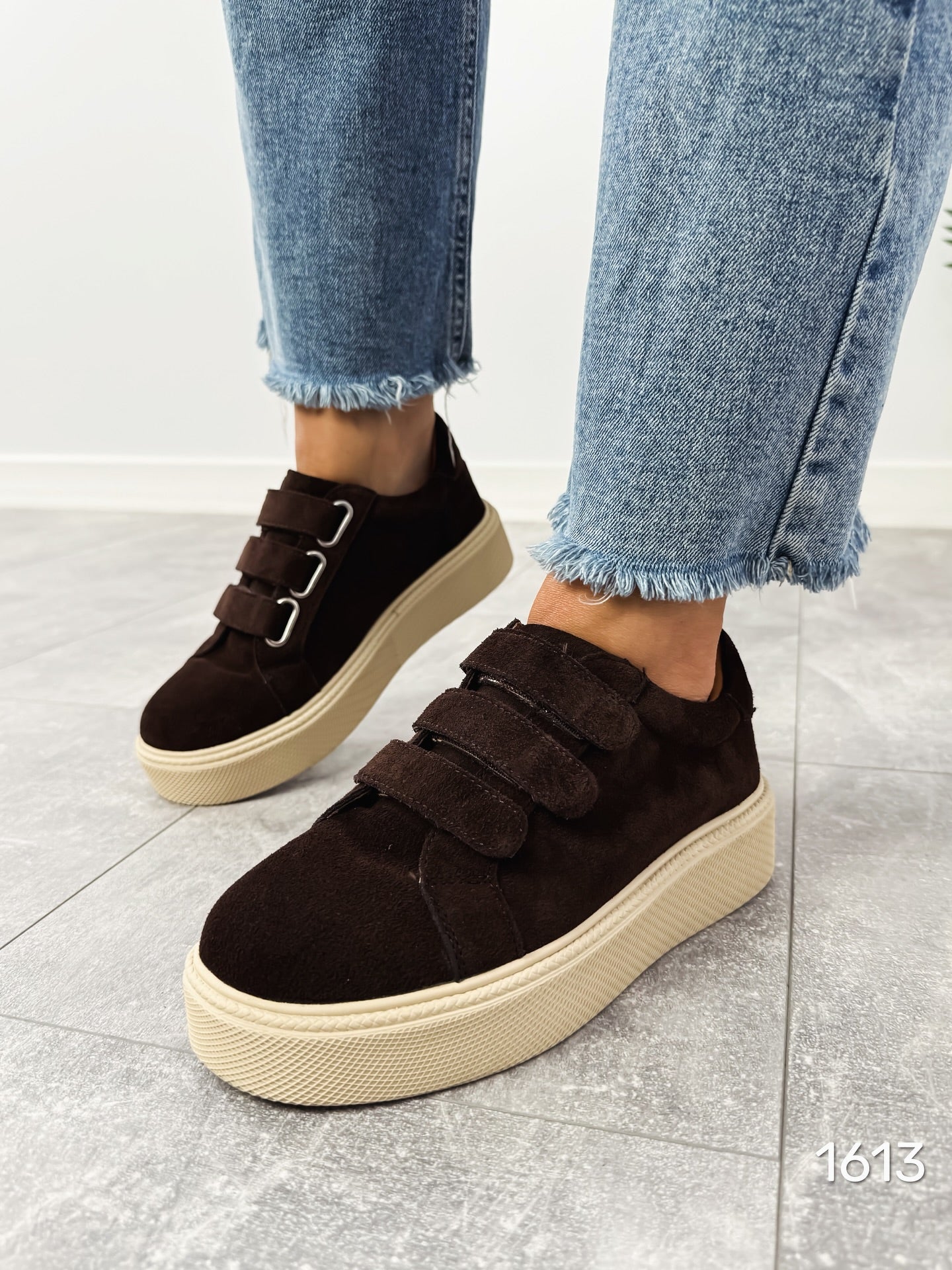 Suede Platform Sneakers With Velcro Straps