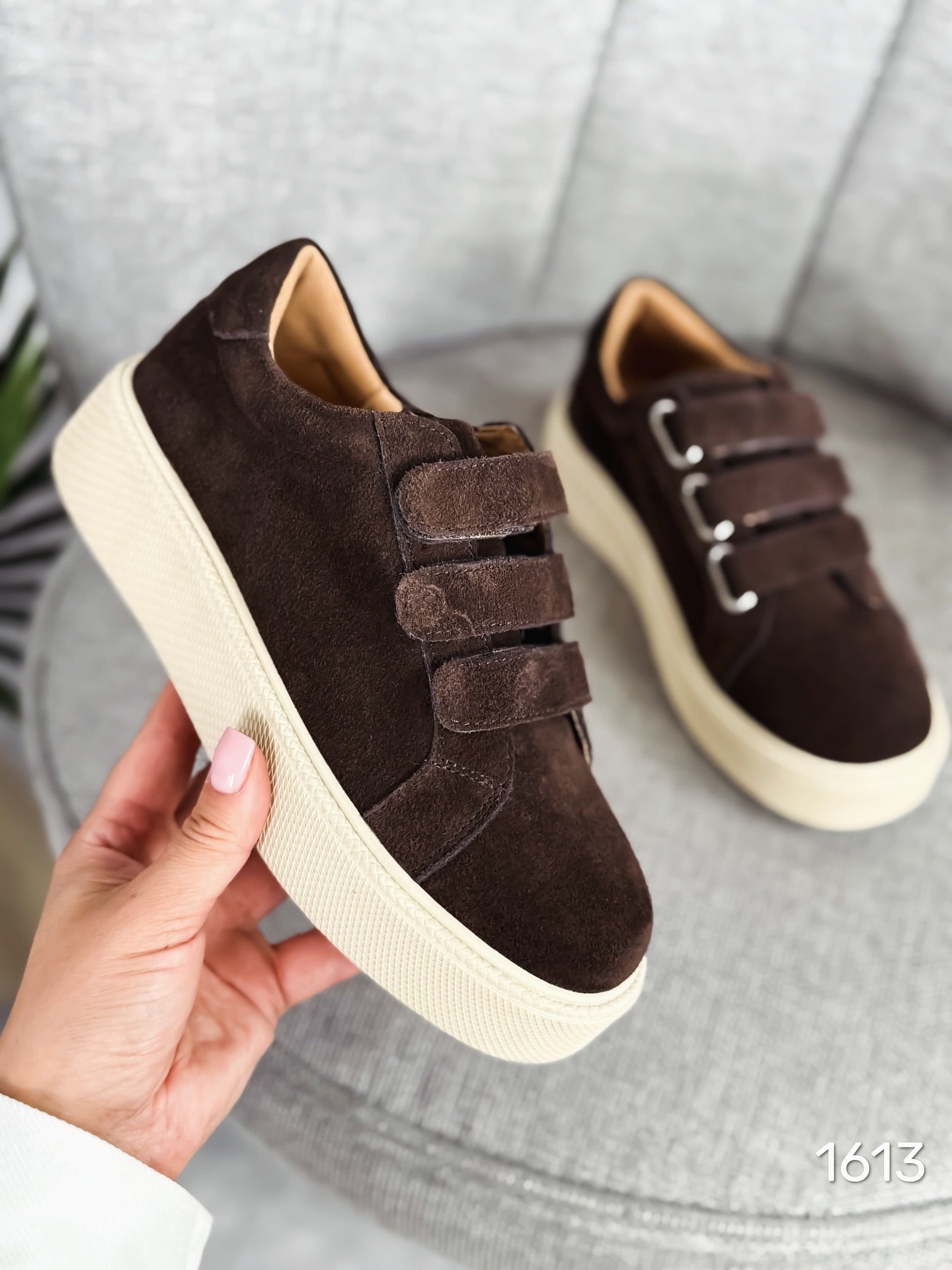 Suede Platform Sneakers With Velcro Straps