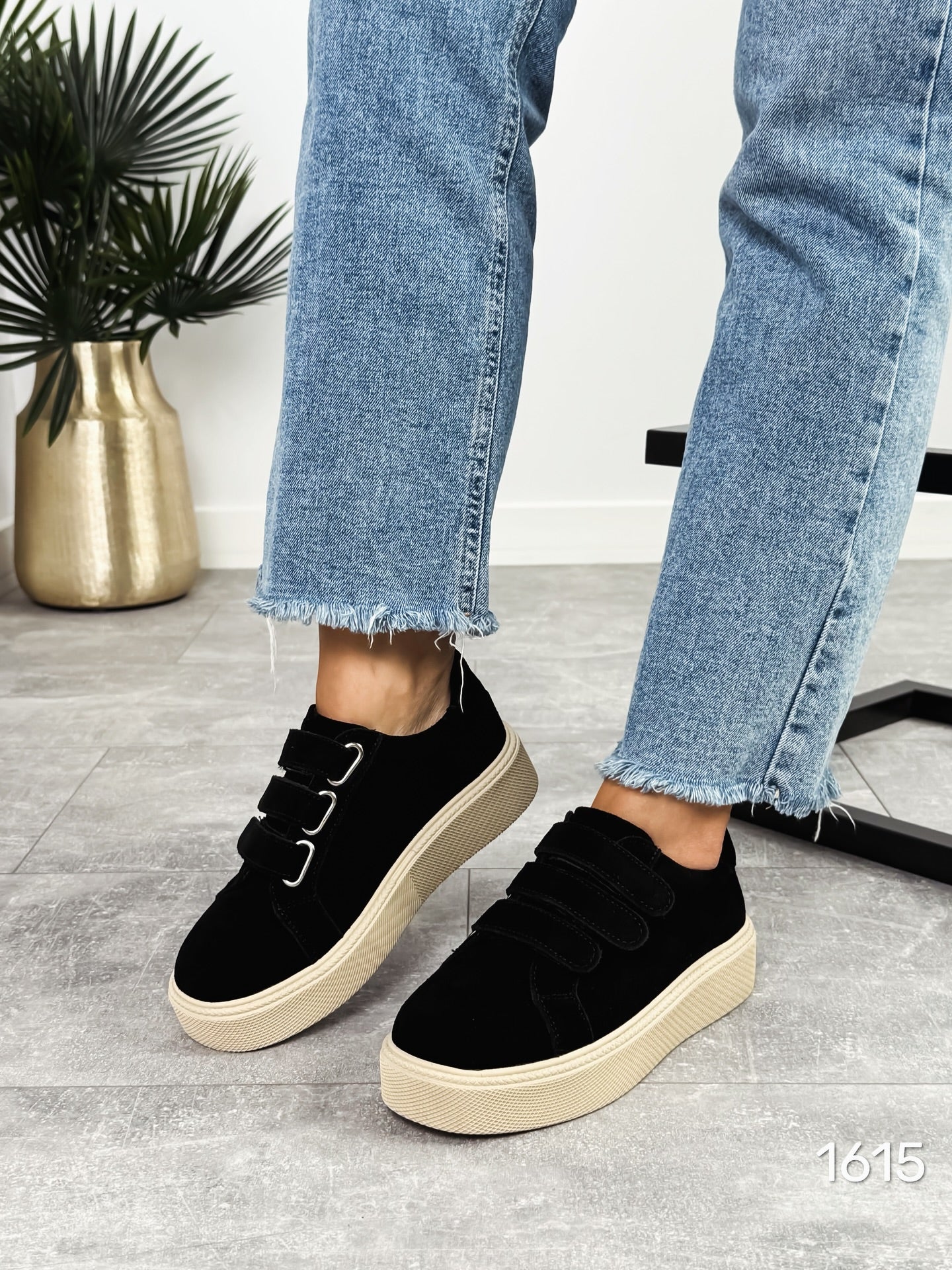 Suede Platform Sneakers With Velcro Straps
