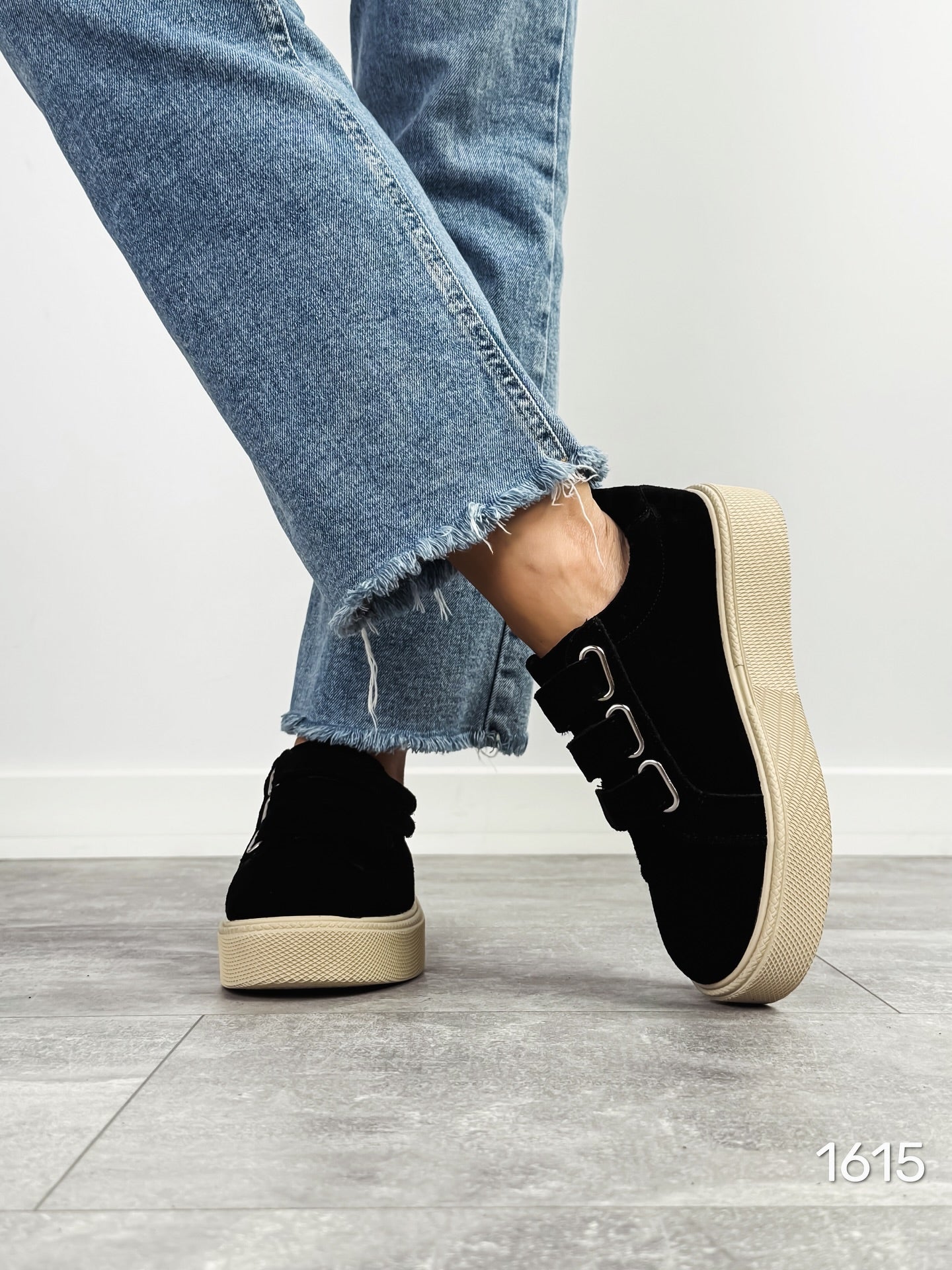 Suede Platform Sneakers With Velcro Straps