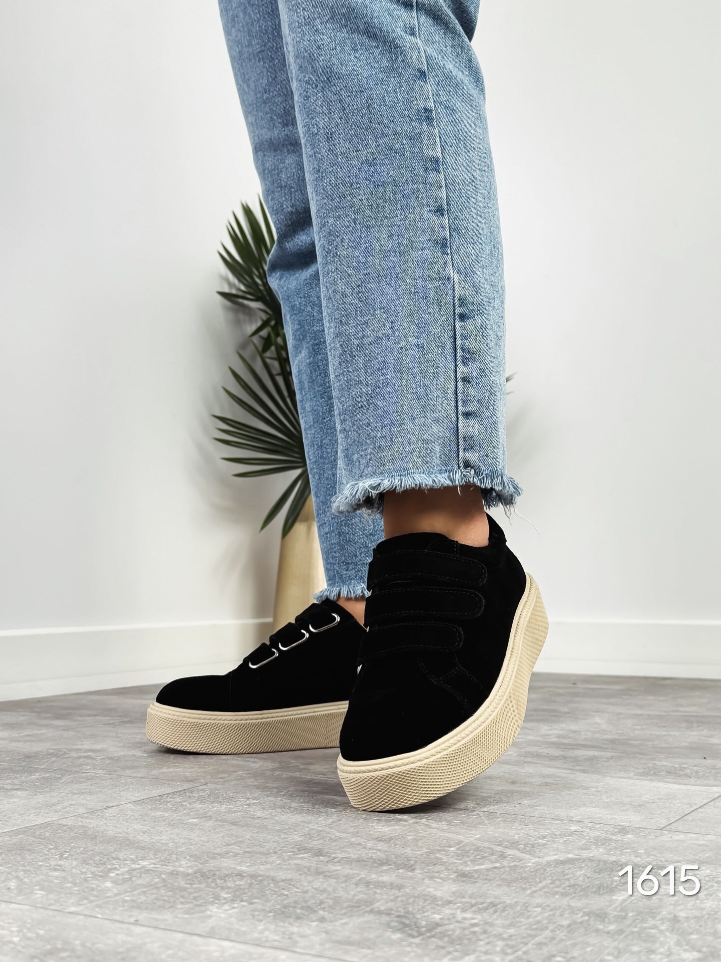Suede Platform Sneakers With Velcro Straps
