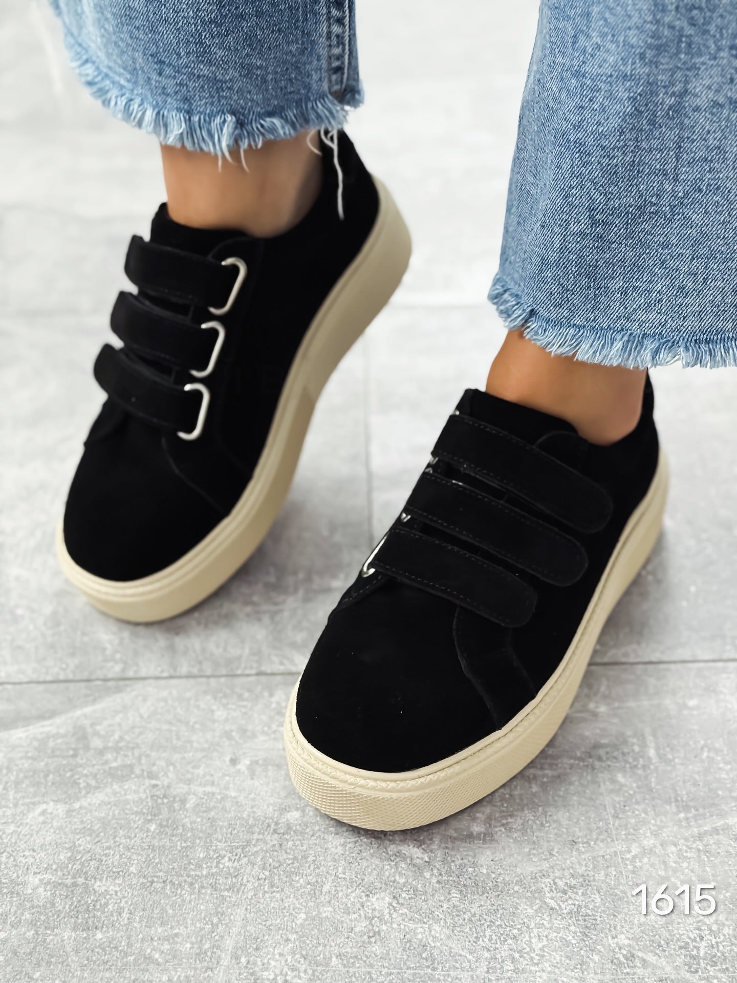 Suede Platform Sneakers With Velcro Straps