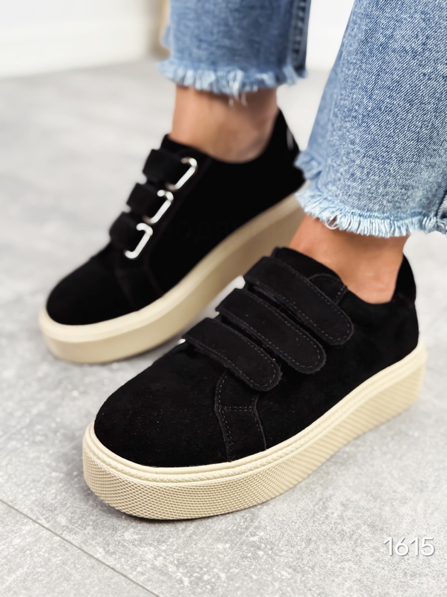 Suede Platform Sneakers With Velcro Straps
